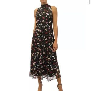 Sam Edelman Dress High-Neck Floral Embroidered Sleeveless Black Size 10 Maxi
